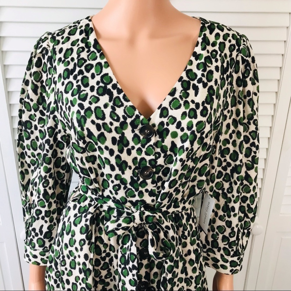 New ALEXIA ADMOR Green Leopard Print Button Front… - image 3